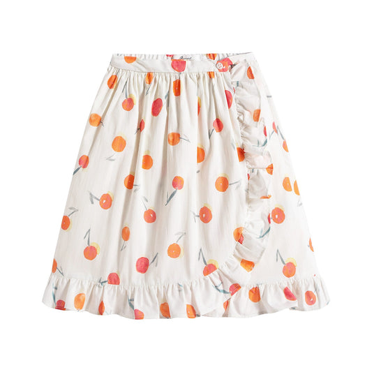 女童白色樱桃印花棉短裙