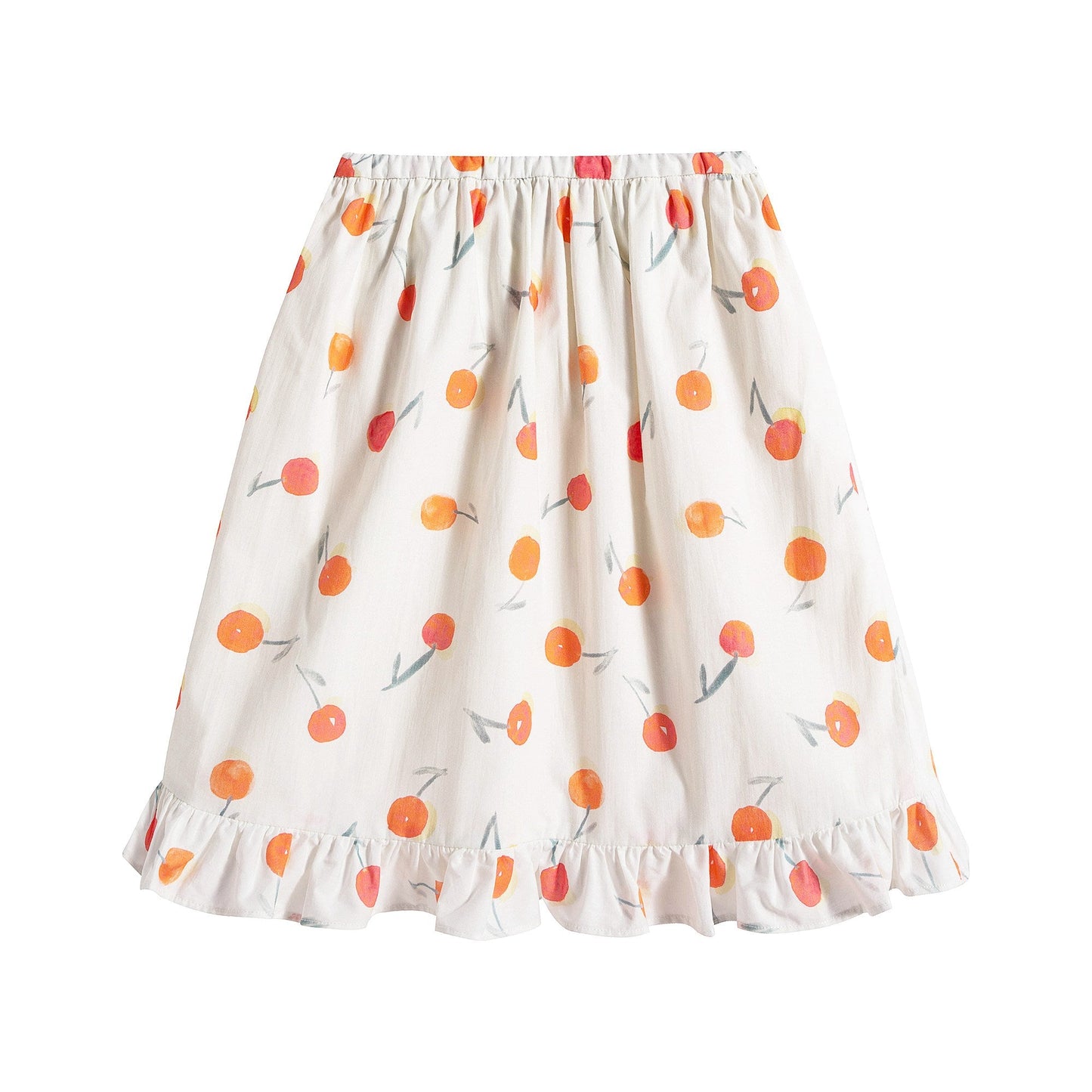 女童白色樱桃印花棉短裙