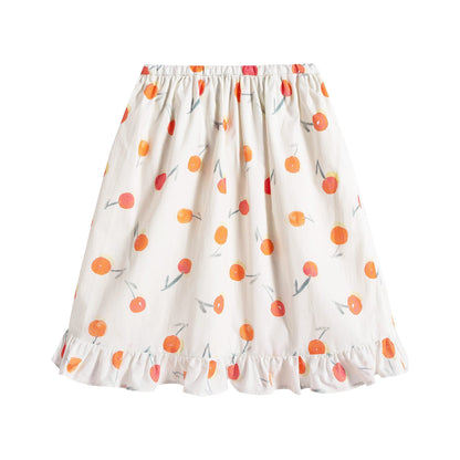 女童白色樱桃印花棉短裙