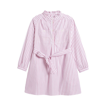 女童粉色条纹棉连衣裙