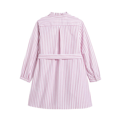 女童粉色条纹棉连衣裙