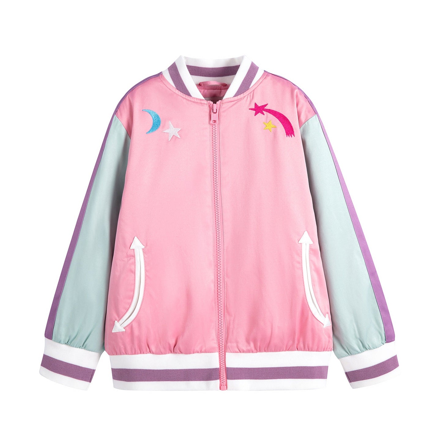 女童粉色拉链夹克