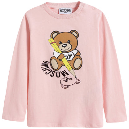 Baby Boys & Girls Pink Print Cotton Long Sleeves T-Shirt