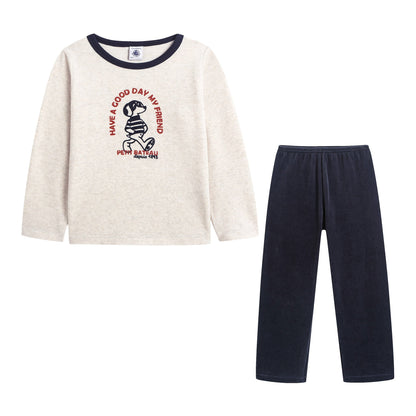 男童白色印花棉睡衣套装