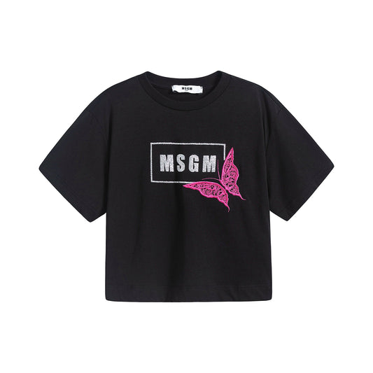 女童黑色Logo棉T恤