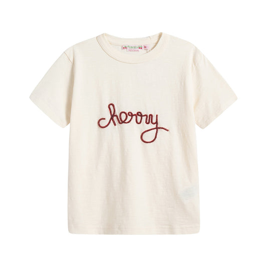 女童米色Logo棉T恤