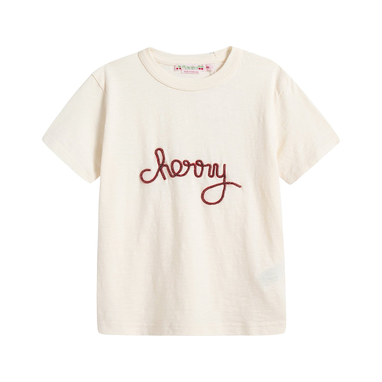 女童米色Logo棉T恤