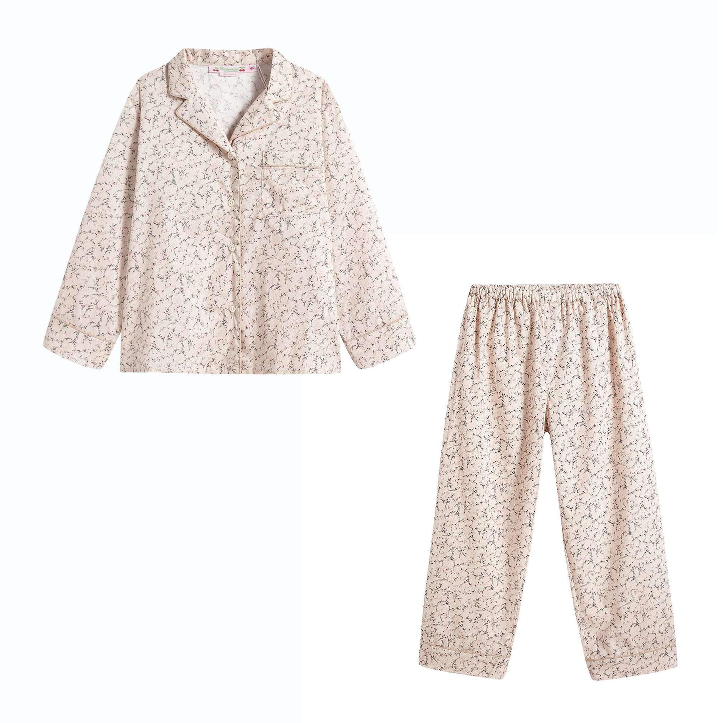 女童米色碎花棉睡衣套装