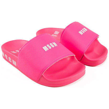Girls Neon Pink Logo Sandals