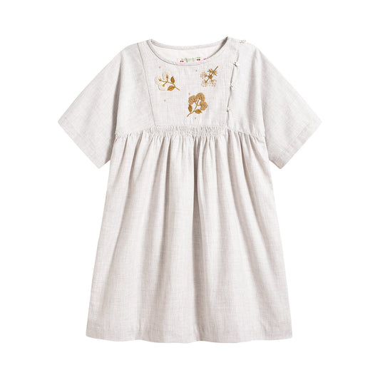 女童浅灰色刺绣棉连衣裙