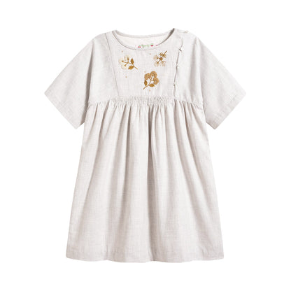 女童浅灰色刺绣棉连衣裙