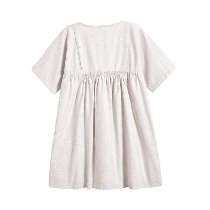 女童浅灰色刺绣棉连衣裙