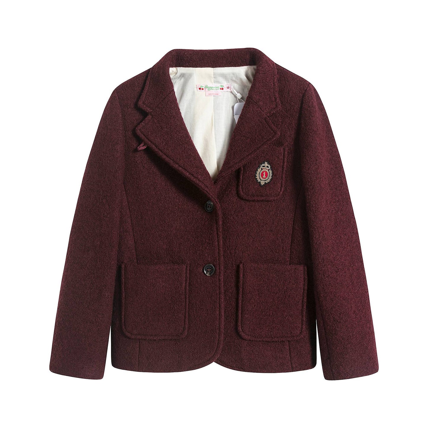 女童深红色羊毛夹克