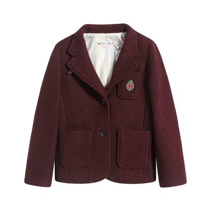 女童深红色羊毛夹克