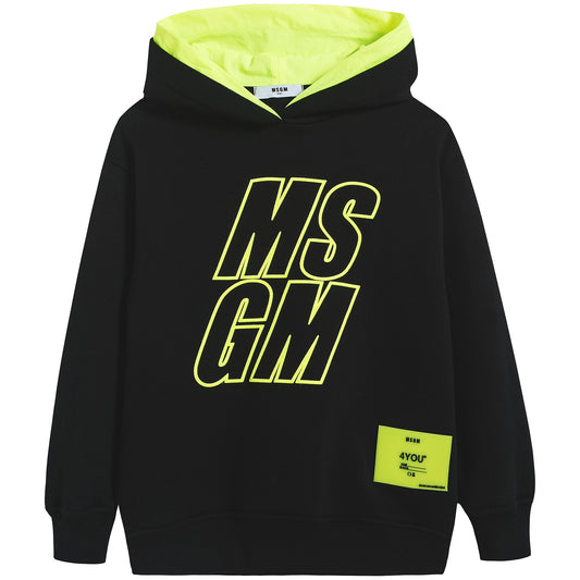 Girls Black Logo Cotton Hoodie