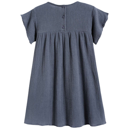 女童蓝色花朵印花棉连衣裙