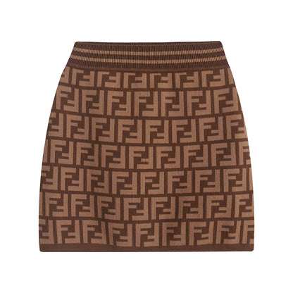 女童棕色FF针织短裙