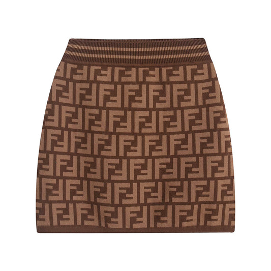 女童棕色FF针织短裙