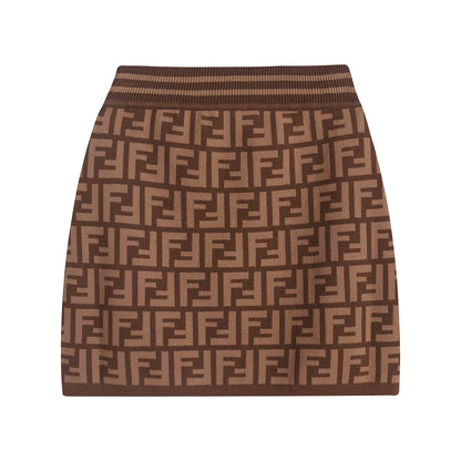 女童棕色FF针织短裙