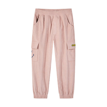 儿童粉色灯芯绒长裤