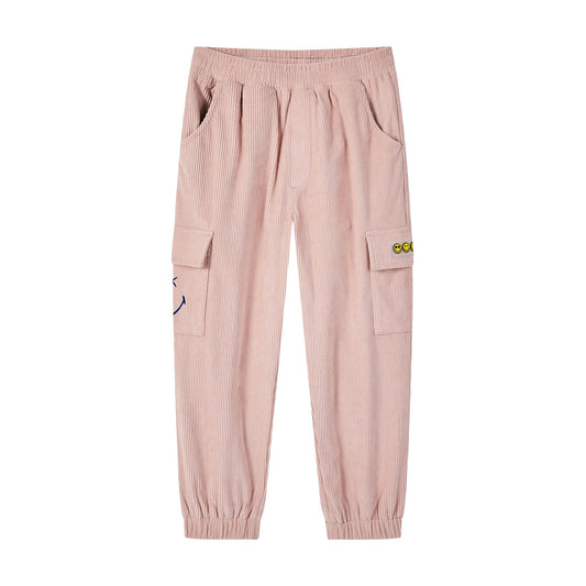 儿童粉色灯芯绒长裤