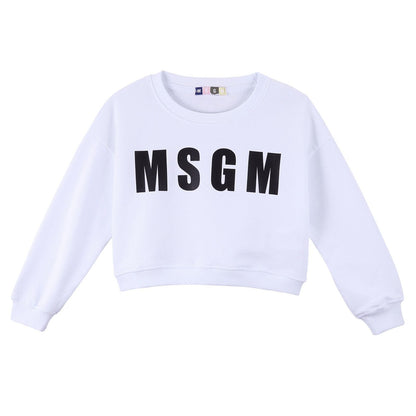 Girls White Cotton Sweater With Brand Name Logo