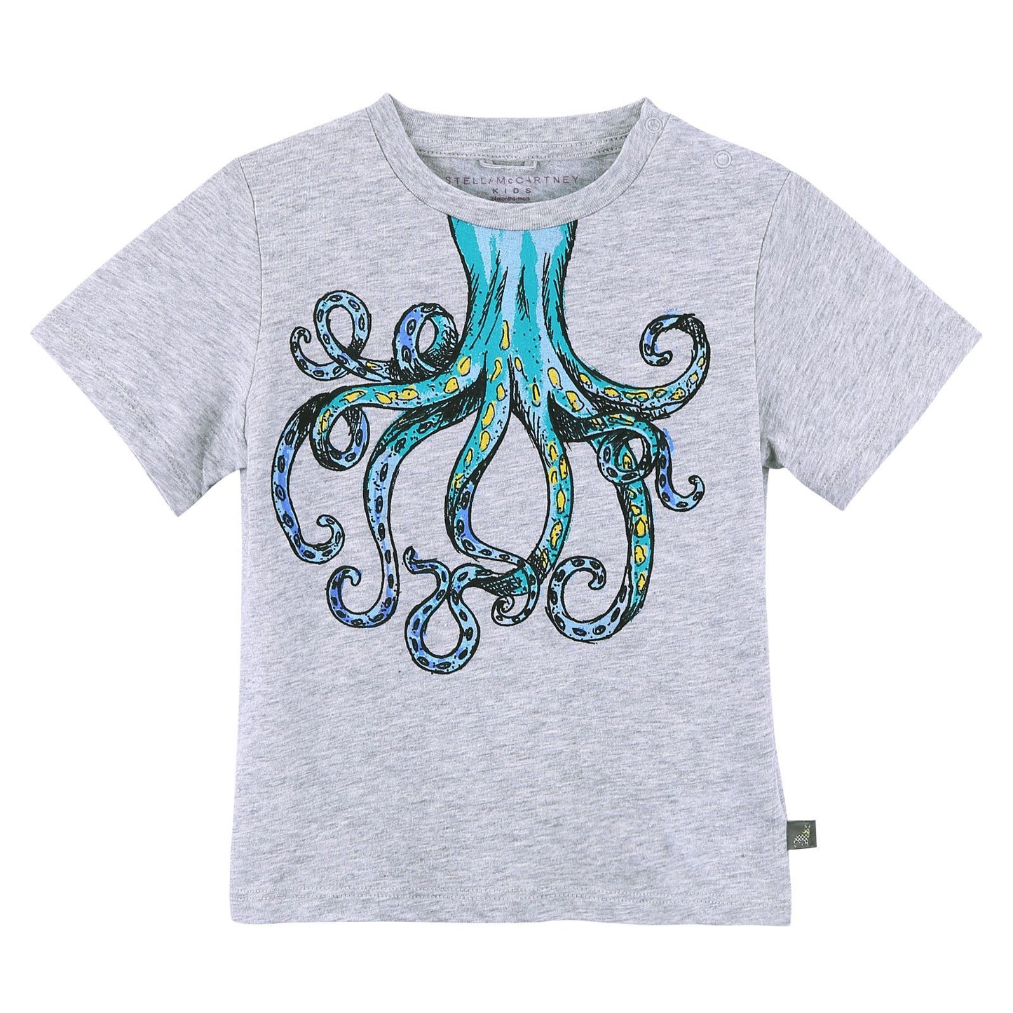 Baby Girls Grey Cotton T-Shirt With Octopus Print Trims