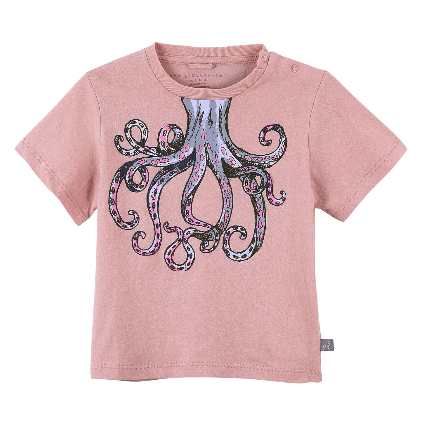 Baby Girls Pink Cotton T-Shirt With Octopus Print Trims