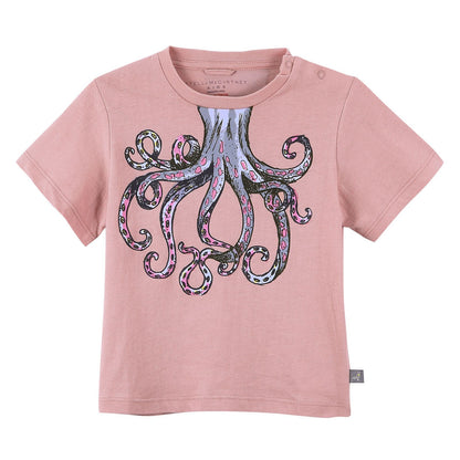 Baby Girls Pink Cotton T-Shirt With Octopus Print Trims