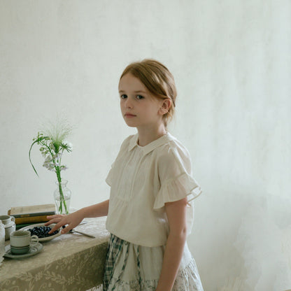 女童绿色格子棉短裙