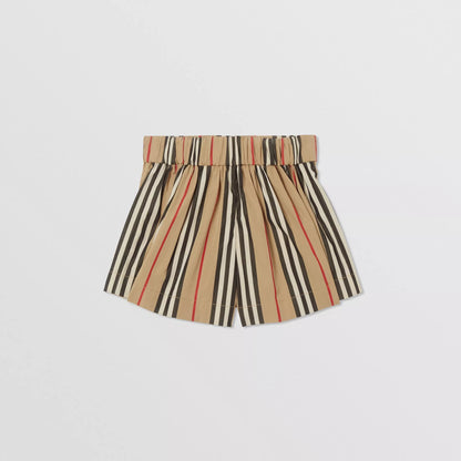 Girls Beige Striped Cotton Shorts