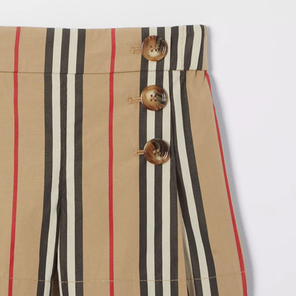 Girls Beige Striped Cotton Shorts