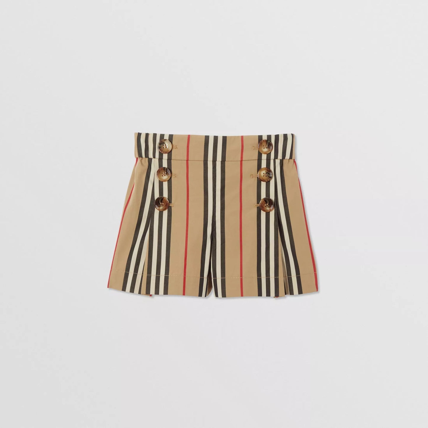 Girls Beige Striped Cotton Shorts