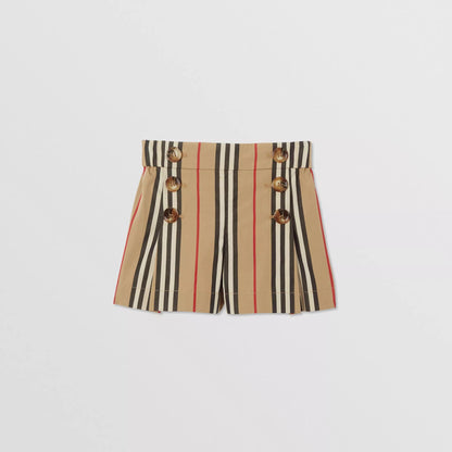 Girls Beige Striped Cotton Shorts