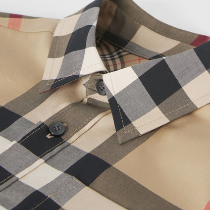 男童米色格子棉衬衫