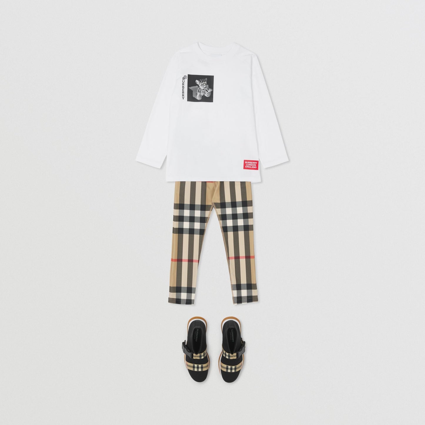 女童米色格子打底裤