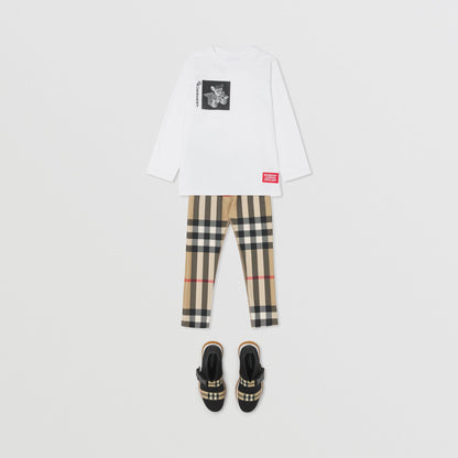 女童米色格子打底裤