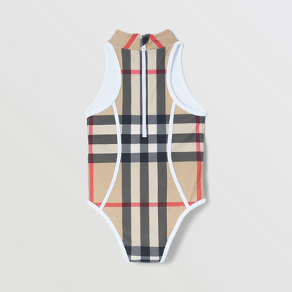 女童米色格子泳衣