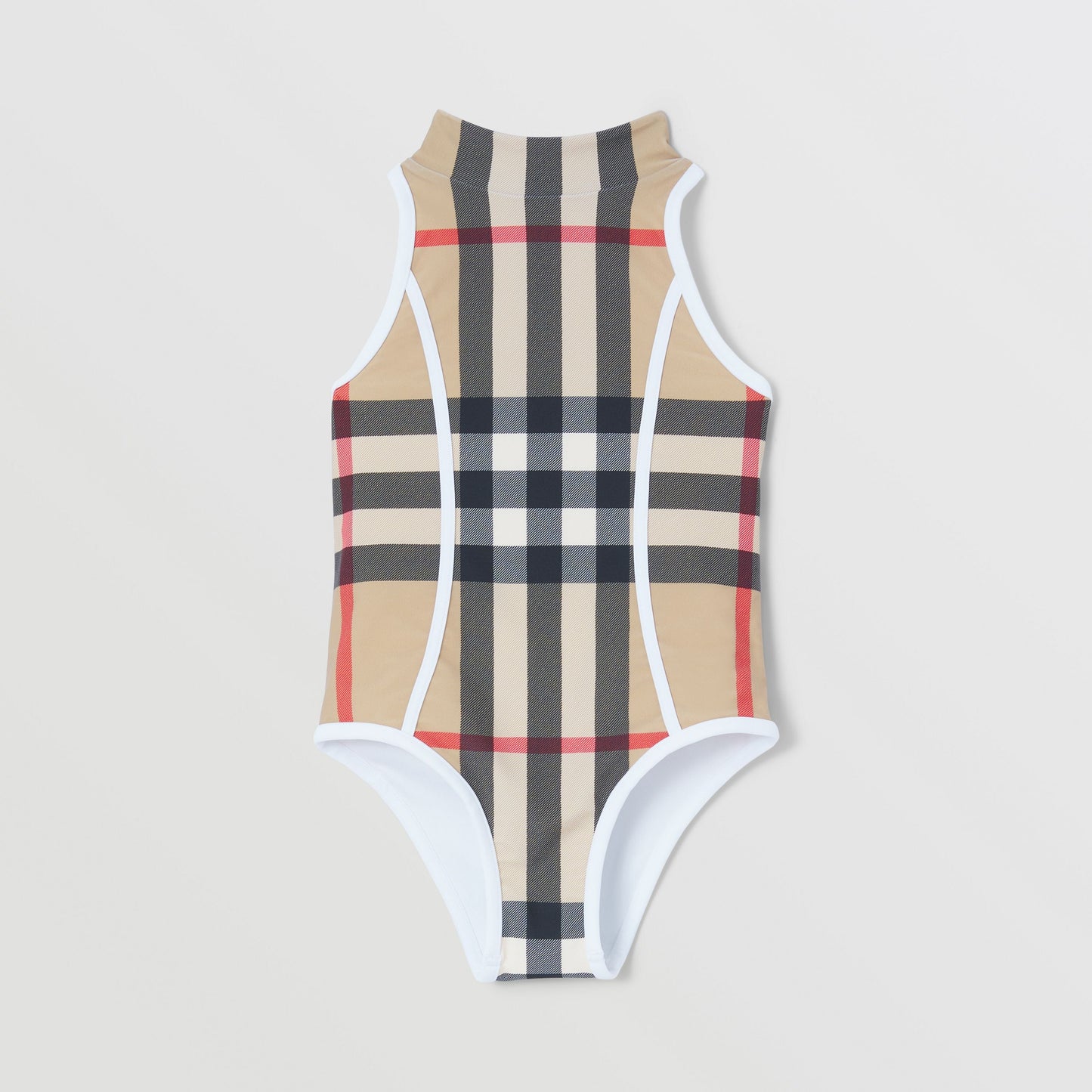 女童米色格子泳衣