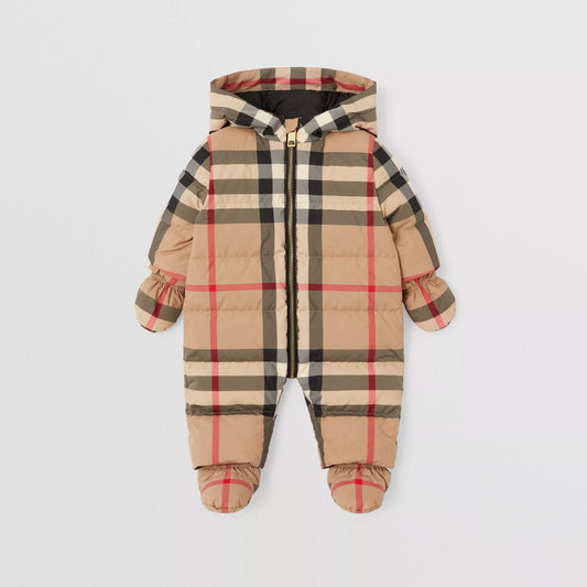 婴儿米色格子羽绒连体衣