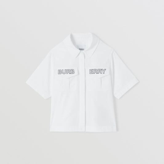 女童白色Logo棉衬衫