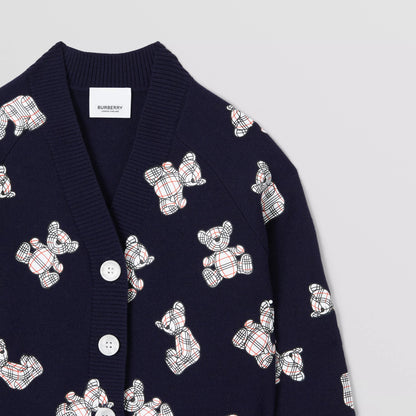 女童藏青色小熊印花羊毛开衫