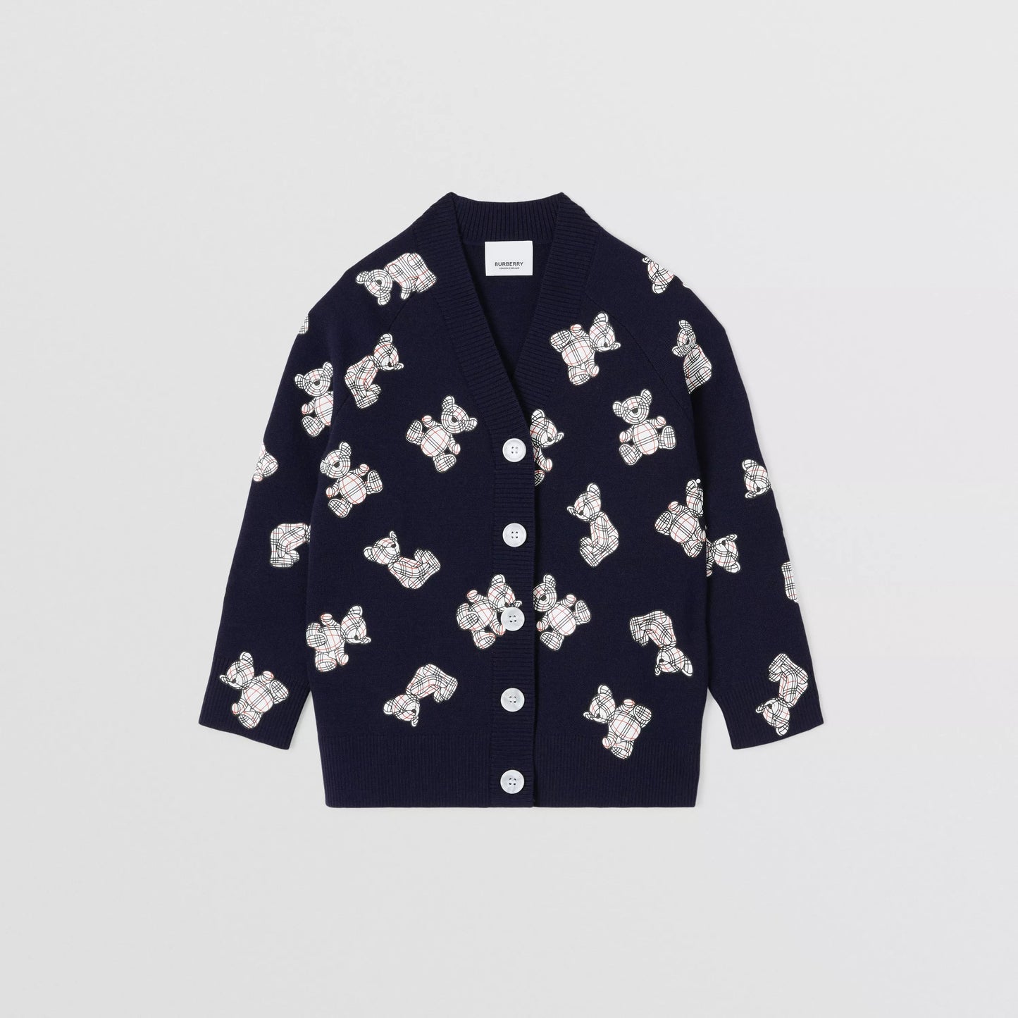 女童藏青色小熊印花羊毛开衫