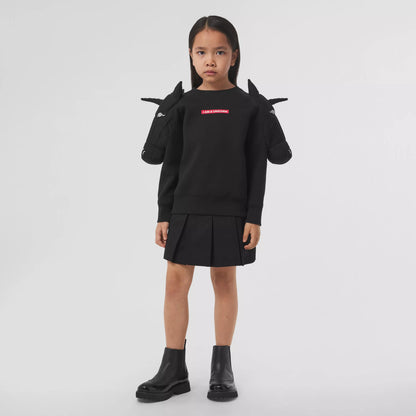 女童黑色Logo百褶短裙