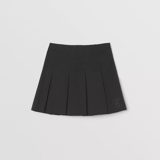 女童黑色Logo百褶短裙