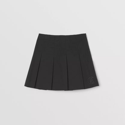 女童黑色Logo百褶短裙