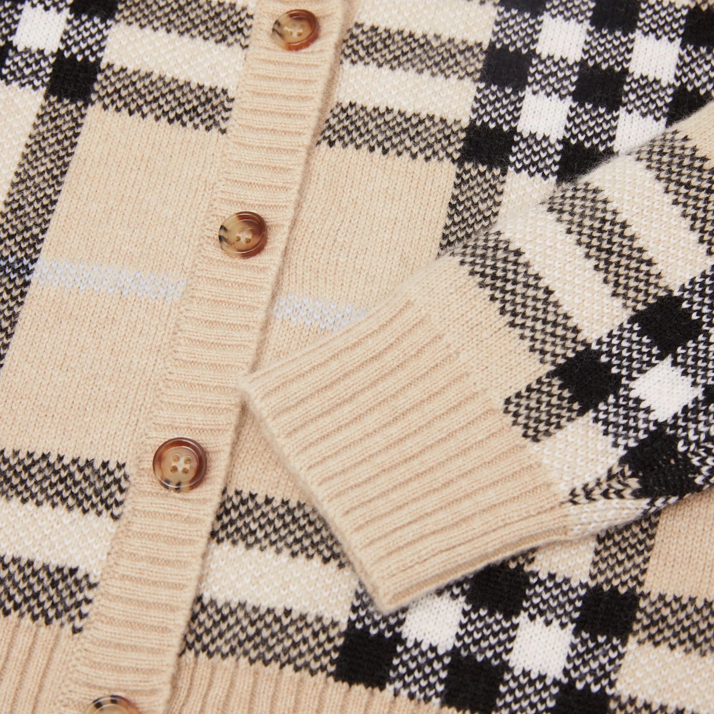 女童浅沙色格子羊毛开衫