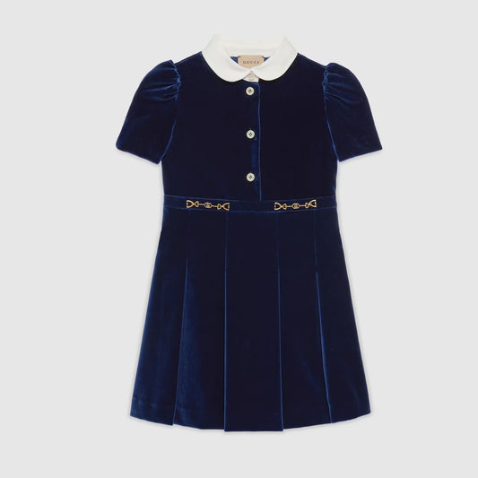 女童藏青色丝绒连衣裙
