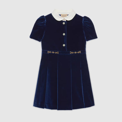 女童藏青色丝绒连衣裙
