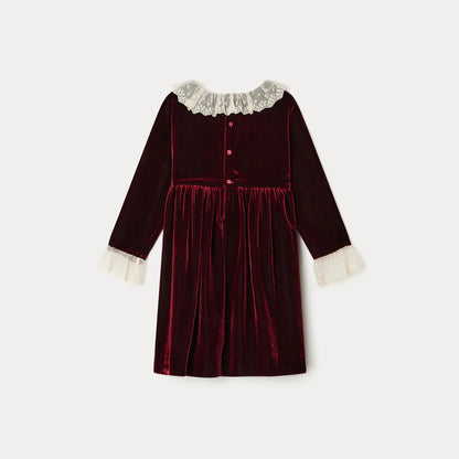 女童深红色丝绒连衣裙